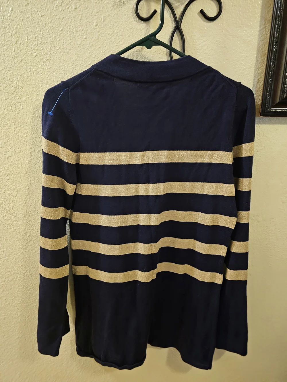 LMichael Kors Chain Lace-Up Metallic Striped Sweater - Size [Talla..S]